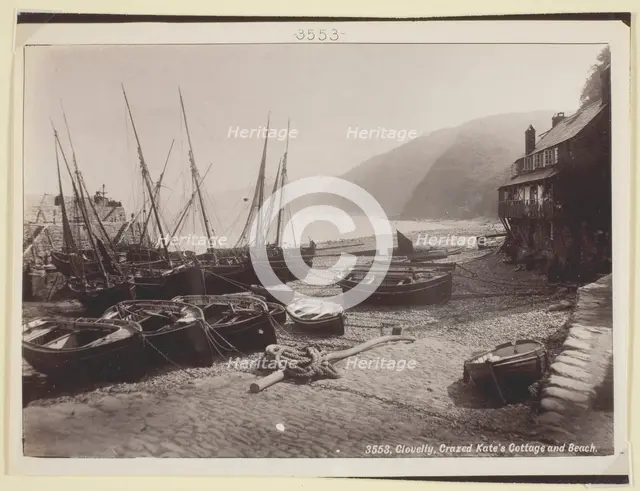 Clovelly, Crazed Kate's Cottage and Beach, 1860/94. Creator: Francis Bedford.