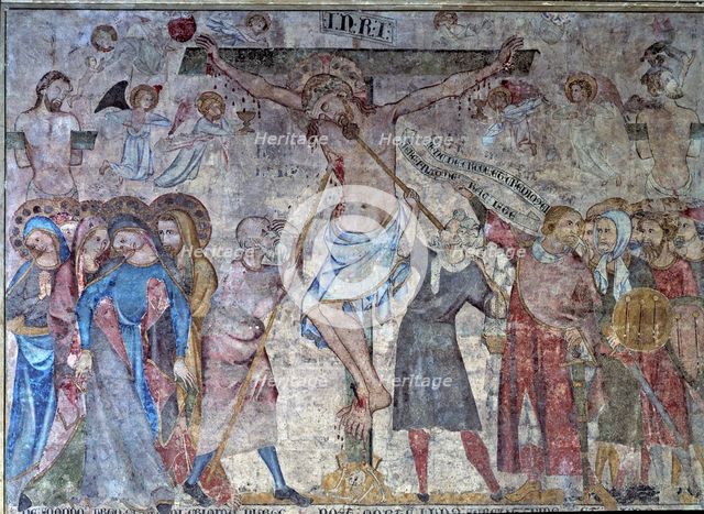 'Crucifixion', detail of mural Painting as a tapestry whose theme is 'Passion of Christ', 1330 w…