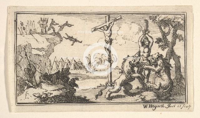 Crucifixion, etc. (John Beaver, Roman Military Punishments, 1725), after 1725. Creator: William Hogarth.