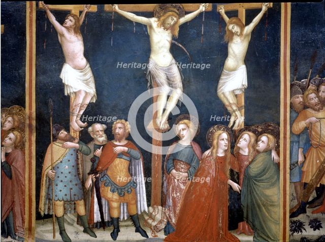 Crucifixion of Jesus and the two thieves' by Ferrer Bassa.