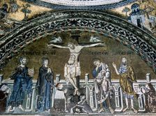 Crucifixion of Jesus, mosaic, Saint Mark's Basilica, Venice, Italy, 12th-14th centuries. Creator: LTL