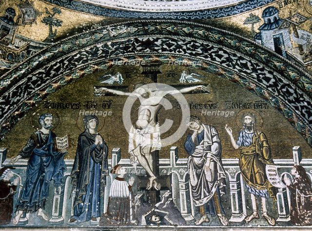 Crucifixion of Jesus, mosaic, Saint Mark's Basilica, Venice, Italy, 12th-14th centuries. Creator: LTL.