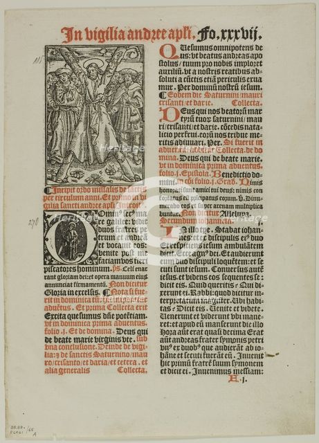 Crucifixion of Saint Andrew from Missale Monasteriense, plate 65 from Woodcuts from Books...1937. Creator: Unknown.