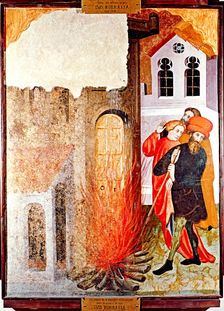 Crucifixion of St. Andrew detail of the fire of the table Gurb Altarpiece (1417 - 1418), by L…