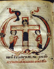 Crucifixion. Miniature in the Missale parvum manuscript on parchment, c. 1075 - 1100