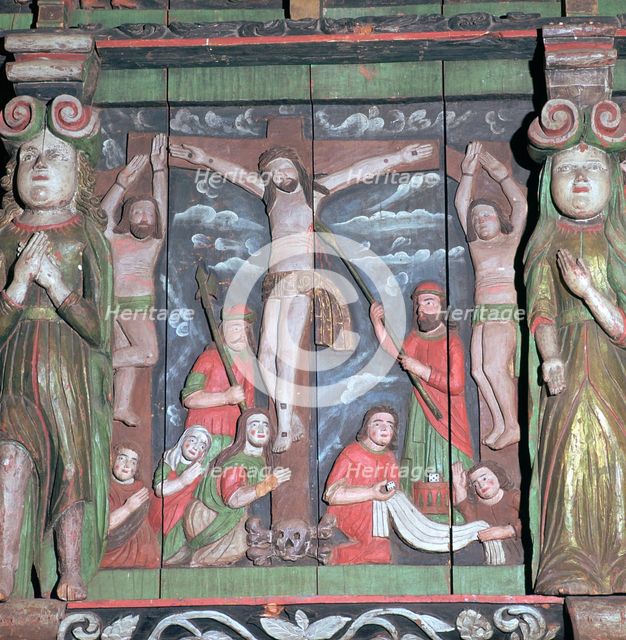 Crucifixion scene from an altar-piece, 17th century. Artist: Unknown