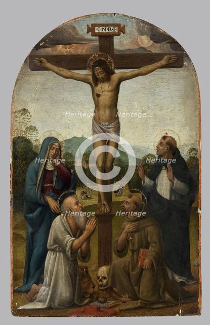 Crucifixion with the Virgin Mary and Sts Dominic, Jerome and Francis, 1529. Creator: Antonio del Ceraiolo.