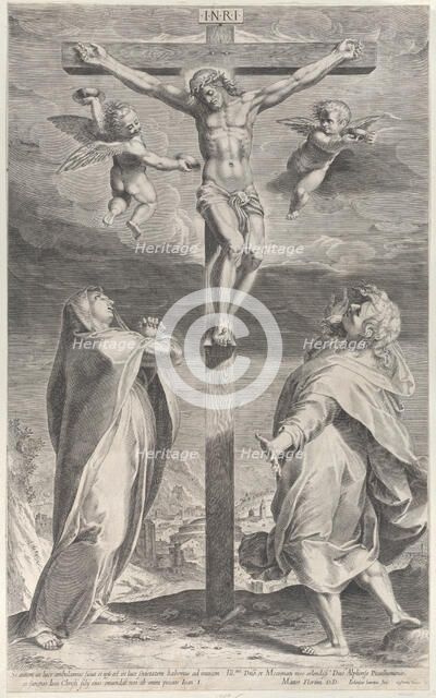 Crucifixion with the Virgin Mary and Saint John the Evangelist, angels overhead, ca. 1593., ca. 1593 Creator: Gijsbert Van Veen.