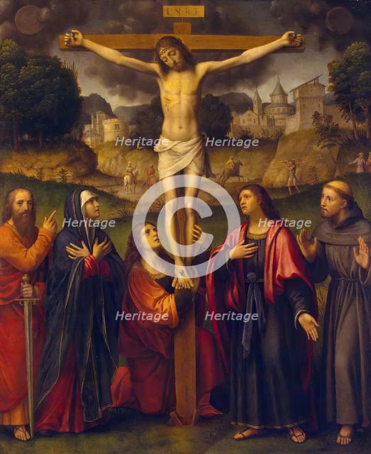 Crucifixion with Madonna and Sts Paul, Mary Magdalene, John and Francis, 1530. Creator: Bernardino Luini.