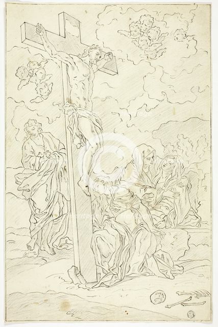 Crucifixion with Saint John the Evangelist, the Virgin and Two Maries, n.d. Creator: School of Francesco Solimena Italian, 1657-1747.