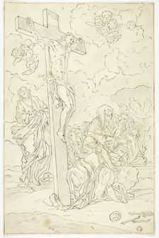 Crucifixion with Saint John the Evangelist, the Virgin and Two Maries, n.d. Creator: School of Francesco Solimena Italian, 1657-1747