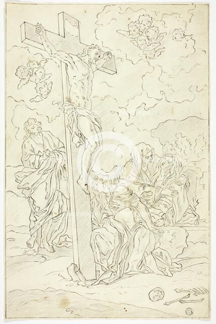 Crucifixion with Saint John the Evangelist, the Virgin and Two Maries, n.d. Creator: School of Francesco Solimena Italian, 1657-1747.