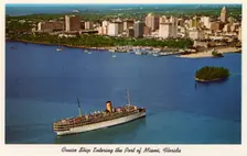 Cruise ship entering the Port of Miami, Florida, USA, 1961