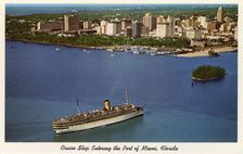 Cruise ship entering the Port of Miami, Florida, USA, 1961