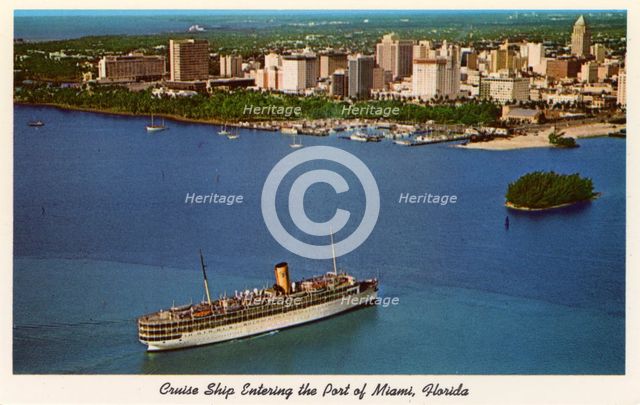 Cruise ship entering the Port of Miami, Florida, USA, 1961. Artist: Unknown
