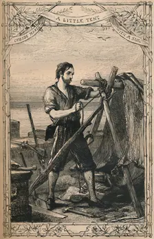 Crusoe Makes A Little Tent With A Sail c1870