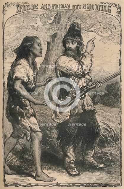 'Crusoe and Friday Out Shooting', c1870. Artist: Unknown.