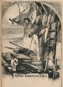 Crusoe Loading His Raft c1870