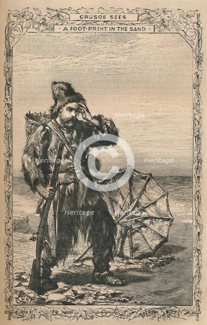 'Crusoe Sees a Foot-Print in the Sand', c1870. Artist: Unknown.
