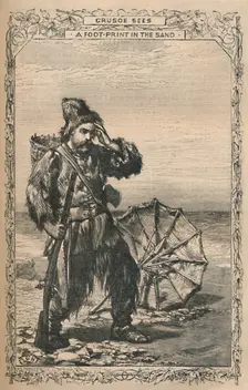 Crusoe Sees a Foot-Print in the Sand c1870