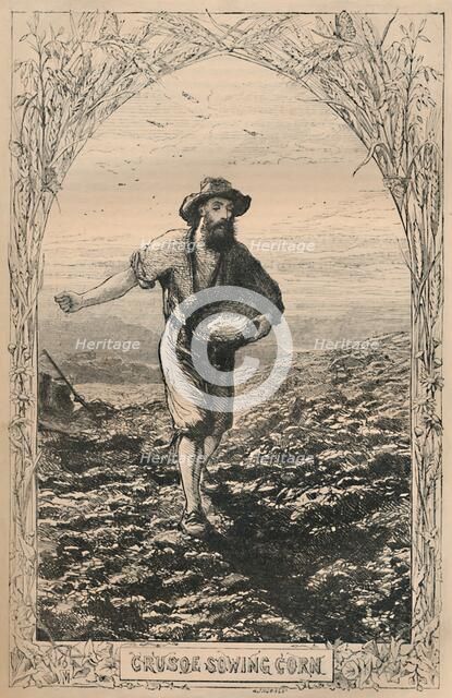 'Crusoe Sowing Corn', c1870. Artist: Unknown.