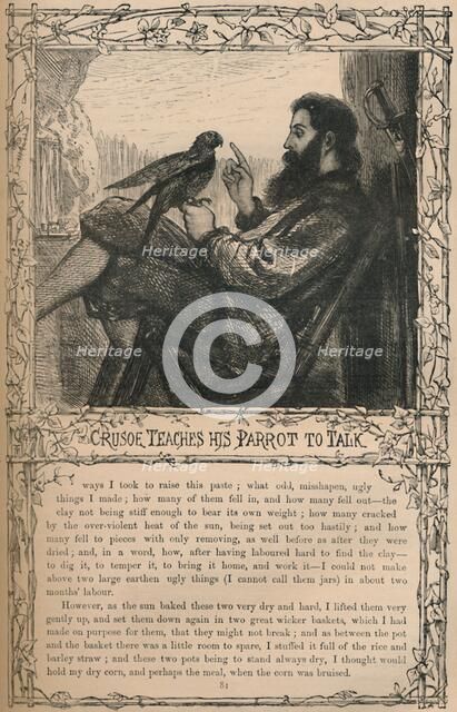 'Crusoe Teaches His Parrot To Talk', c1870. Artist: Unknown.