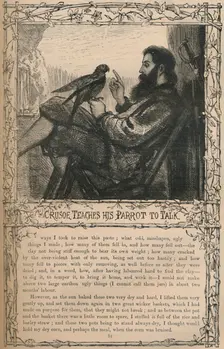 Crusoe Teaches His Parrot To Talk c1870