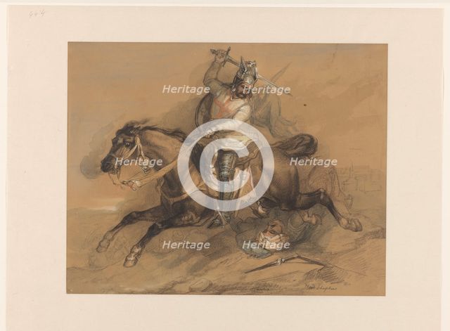 Crusader defeating a Turkish soldier, 1820-1883. Creator: Theodoor Schaepkens.