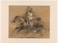 Crusader defeating a Turkish soldier, 1820-1883. Creator: Theodoor Schaepkens