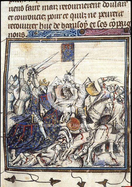 Crusaders and Saracen Fighting during the Third Crusade (From the Chroniques de France ou de St Denis), after 1380. Artist: Anonymous  