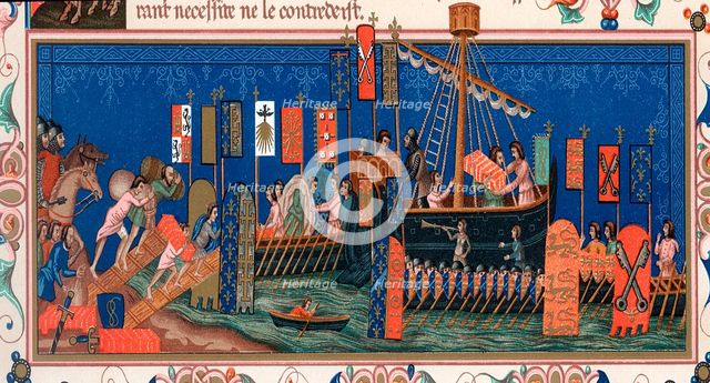 Crusaders embarking for the Holy Land, 15th century. Artist: Unknown