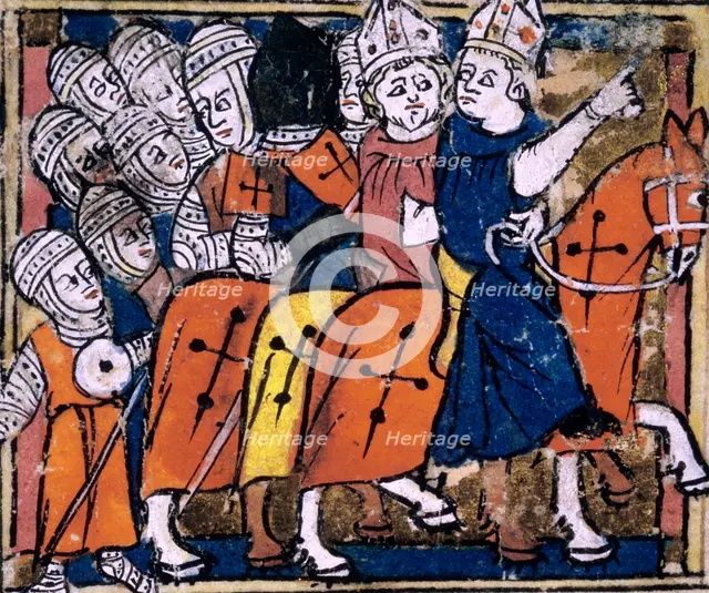 Crusaders in mail armour go to war, early 14th century. Creator: Unknown.