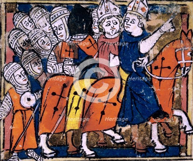Crusaders in mail armour go to war, early 14th century. Creator: Unknown.