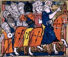 Crusaders in mail armour go to war, early 14th century. Creator: Unknown