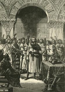 Crusaders Proclaiming Godfrey of Bouillon King of Jerusalem 1890. Creator: Unknown
