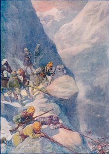 Crushed by Rolling Stones, Mown Down by Volleys of Musket-Shot The Men Fell In Hundreds 1908, (c1 Artist: Joseph Ratcliffe Skelton