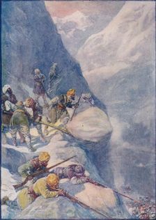 Crushed by Rolling Stones, Mown Down by Volleys of Musket-Shot The Men Fell In Hundreds 1908, (c1 Artist: Joseph Ratcliffe Skelton