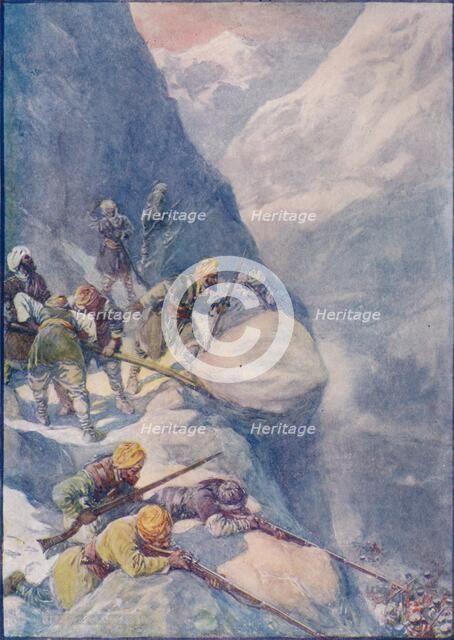 'Crushed by Rolling Stones, Mown Down by Volleys of Musket-Shot The Men Fell In Hundreds', 1908, (c1 Artist: Joseph Ratcliffe Skelton.