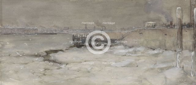 Crushing the ice on the Maas in Rotterdam, 1907. Creator: Adolf le Comte.