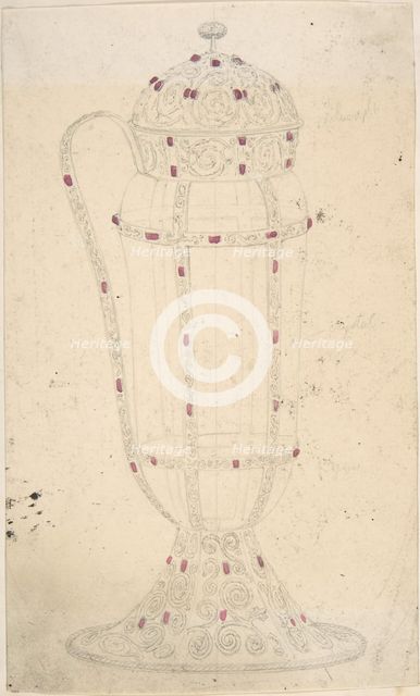 Crystal Vessel with Ornamented Metal Lid, Foot, Handle and Mounts, second half 19th century. Creator: Anon.