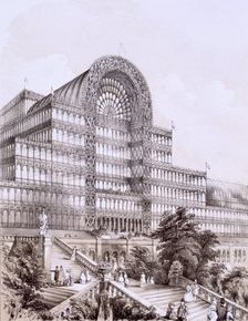 Crystal Palace at Sydenham, the front of the Great Transept, c1854. Creator: Thomas Hosmer Shepherd (1792-1864)
