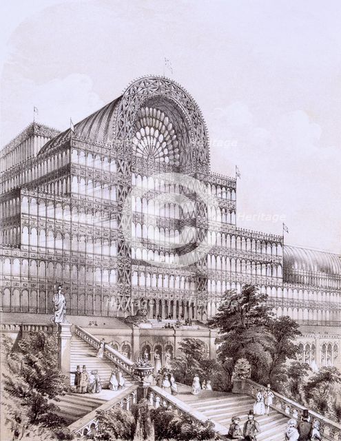 Crystal Palace at Sydenham, the front of the Great Transept, c1854. Creator: Thomas Hosmer Shepherd (1792-1864).