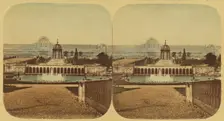 Crystal Palace - General View of The Palace, Cascades and Lower Fountains, 1850s. Creator: London Stereoscopic & Photographic Co
