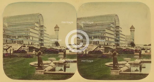 Crystal Palace - Exterior of the Palace, from the Grand Terraces, 1850s. Creator: London Stereoscopic & Photographic Co.