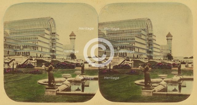 Crystal Palace - Exterior of the Palace, from the Grand Terraces, 1850s. Creator: London Stereoscopic & Photographic Co.