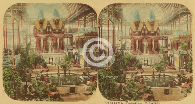 Crystal Palace - The Colossal Egyptian Figures, 1850s. Creator: London Stereoscopic & Photographic Co.