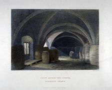 Crypt filled with barrrels under the chapel at Lambeth Palace, London, 1851. Artist: John Wykeham Archer