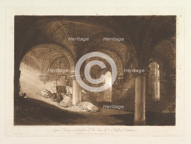 Crypt of Kirkstall Abbey (Liber Studiorum, part VIII, plate 39), February 11, 1812. Creator: JMW Turner.