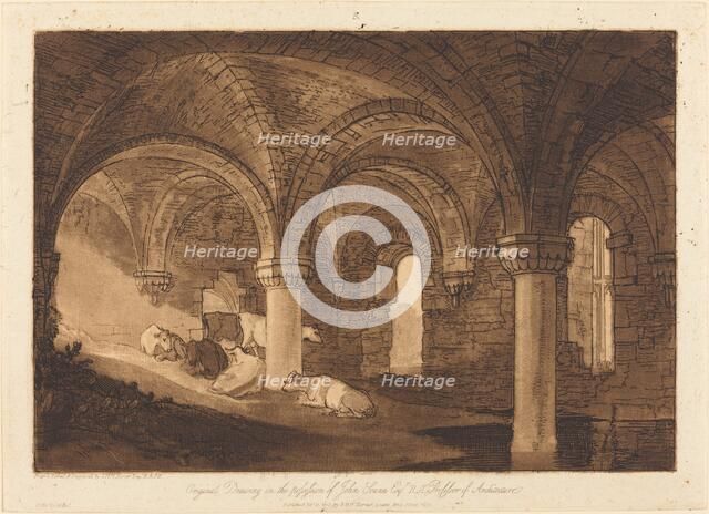 Crypt of Kirkstall Abbey, published 1812. Creator: JMW Turner.