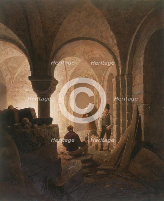 Crypt of St Mary-le-Bow, London, 1818. Artist: Frederick Nash